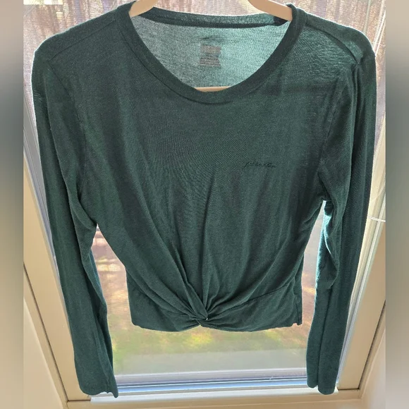 🌟PINK Victoria's Secret Teal Long Sleeve Twist Front Top Size Small - Picture 1 of 3